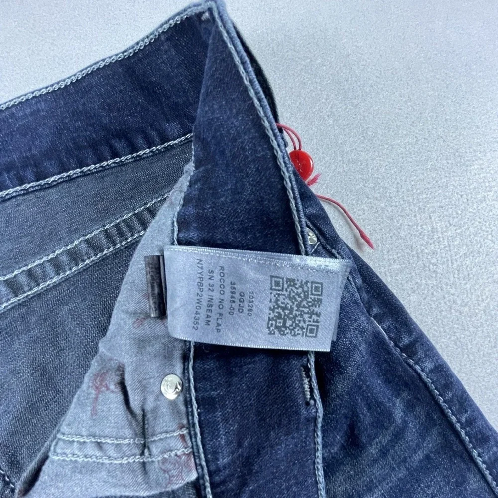 True Religion Jeans Men 40 Blue Rocco Relaxed Skinny No Flap Dark Wash NWOT